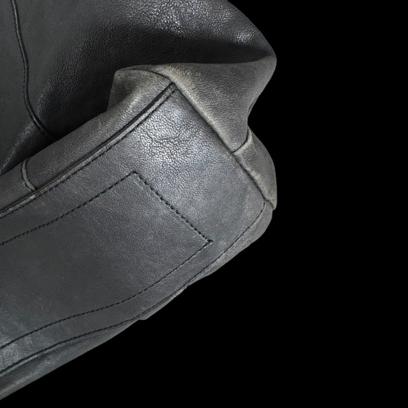 Johnny Was‎ Large Ariana Deep Graphite Grey Italian Goat Leather Fringed Tote - Picture 7 of 11